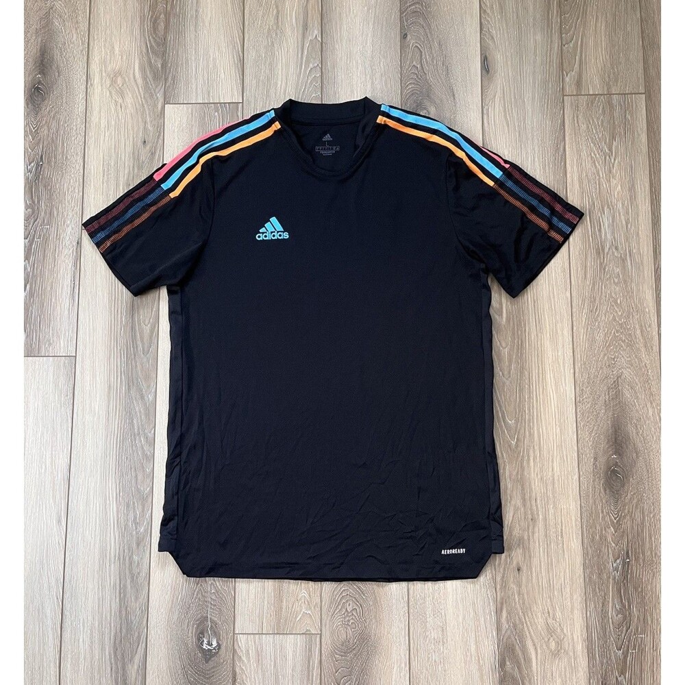 Adidas Tiro Mens Aeroready 3 Stripe Performance Soccer Jersey Black Mens Sz L